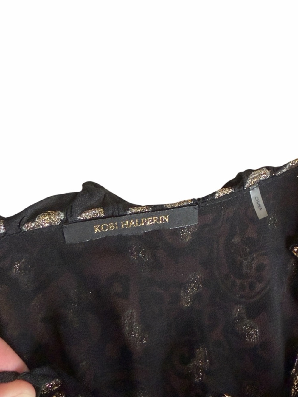 Kobi Halperin Metallic Gold Paisley Black with Brown Tones Ornate Blouse XL - Picture 8 of 12